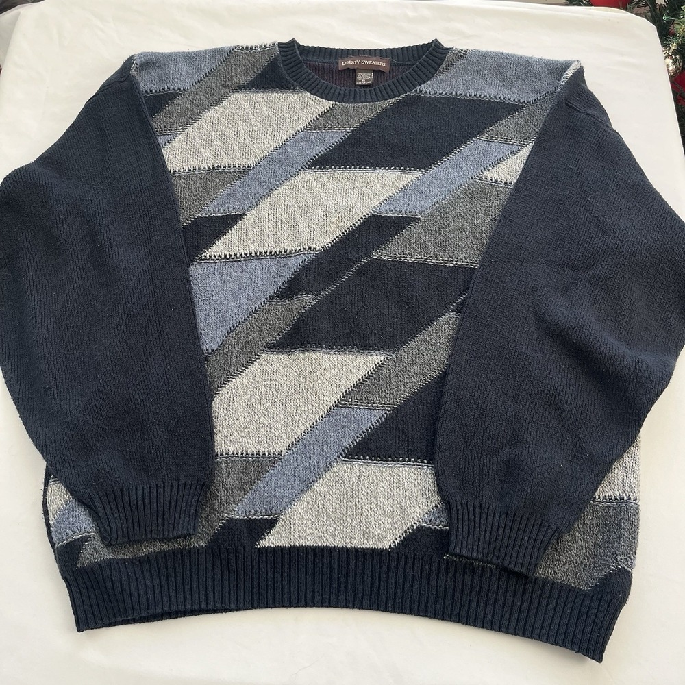 Vintage Liberty Sweater Mens XL 3D Knit Grandpa Made In USA